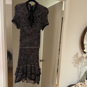 Zara Black and White Textured Midi Dress